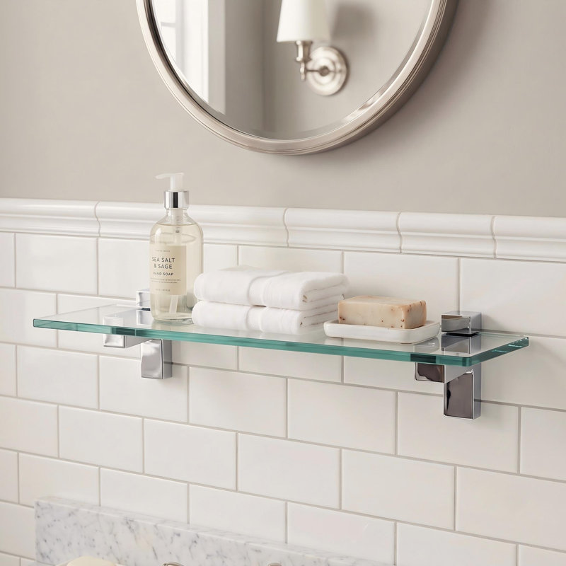 Eunson Floating Shelf, Polished Chrome, 3.5" H x 13.8" W x 4.7" D