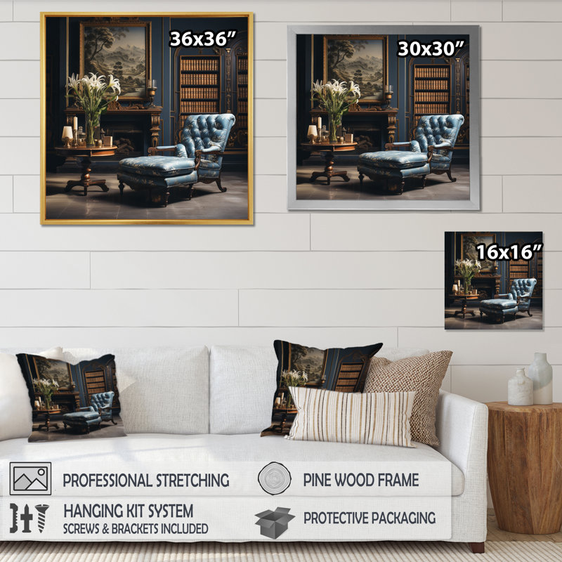 Library Classic Literature I - Modern Canvas Print, H 24 po x l 24 po x P 1 po, Cadre flottant doré
