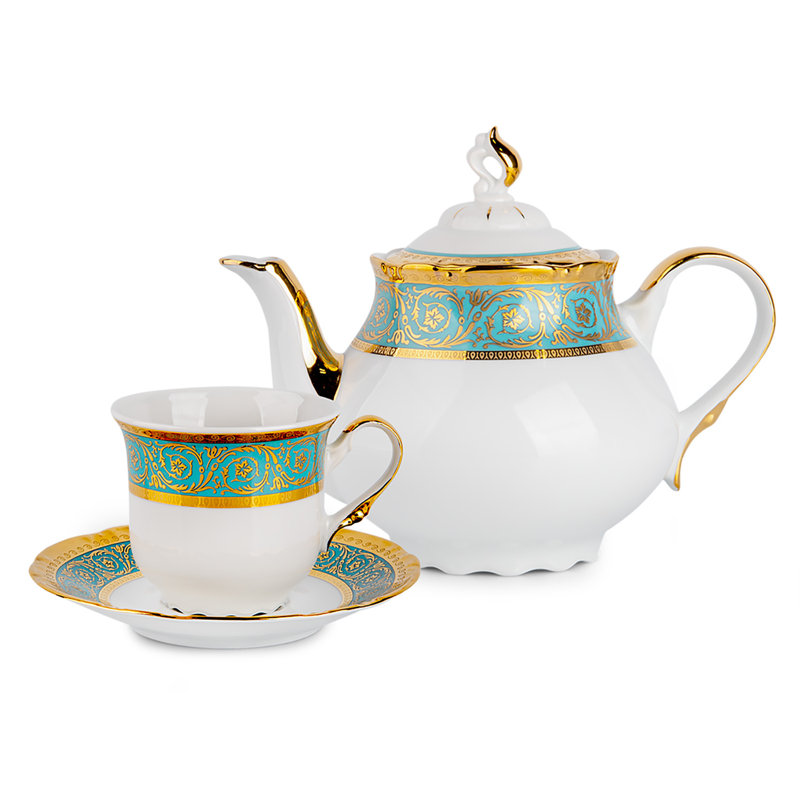 Elegant White and Gold Porcelain Teapot with Floral Design