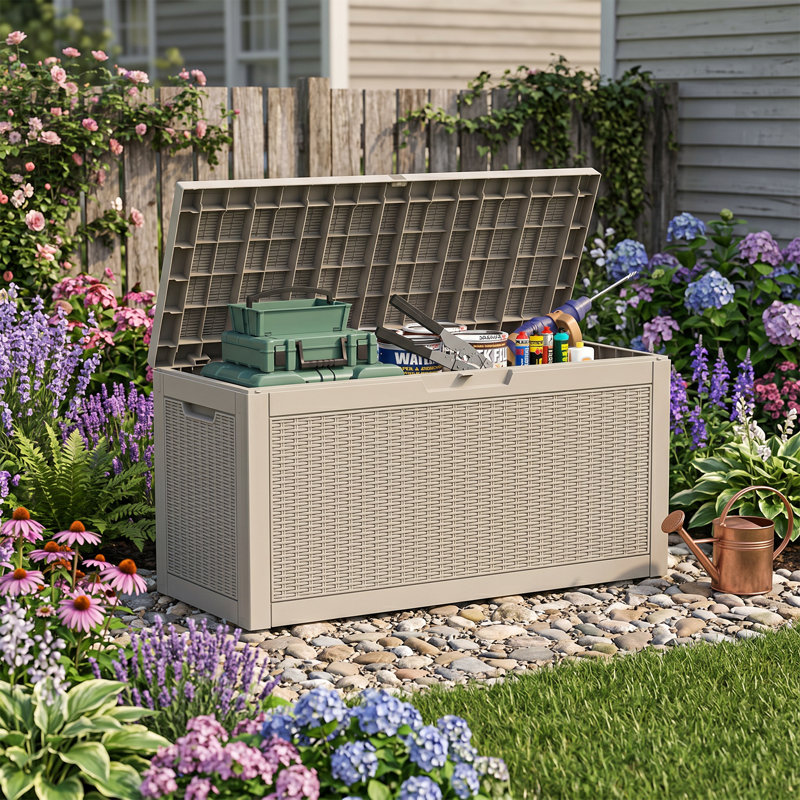 Boîte de rangement pour terrasse 60 gallons, 60 Gallons Water Resistant Grey Resin Deck Box