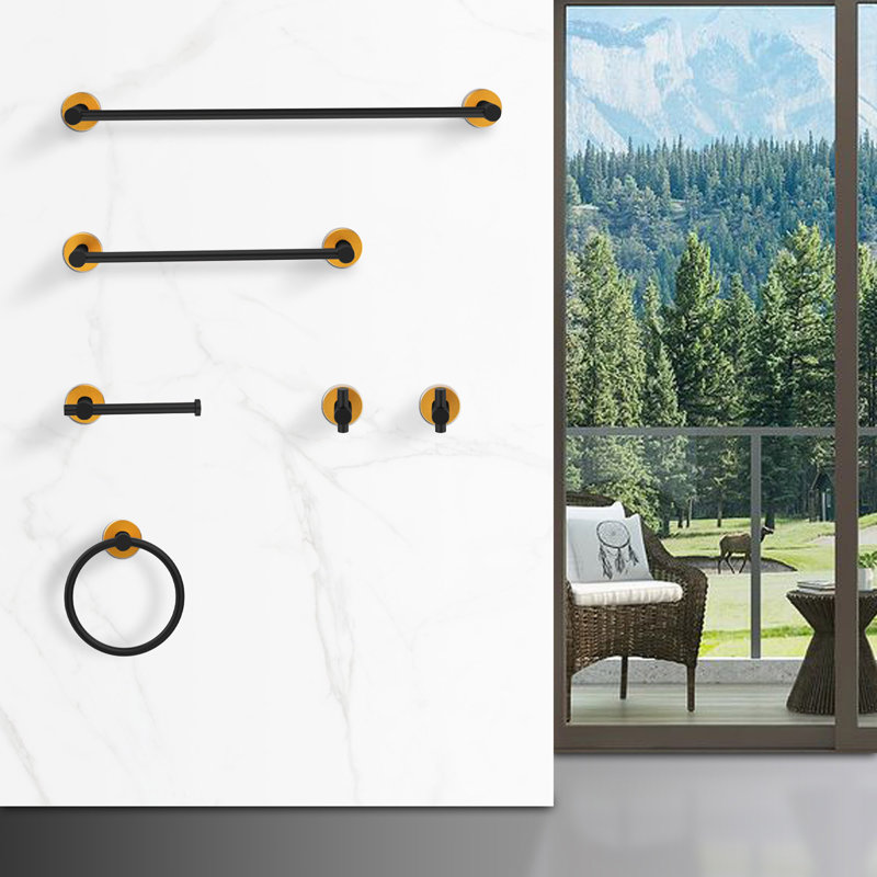 Bathroom Hardware Set, Thicken Space Aluminum 6 Pcs Towel Bar Set- 24 Inches Wall Mounted, Gold/Black