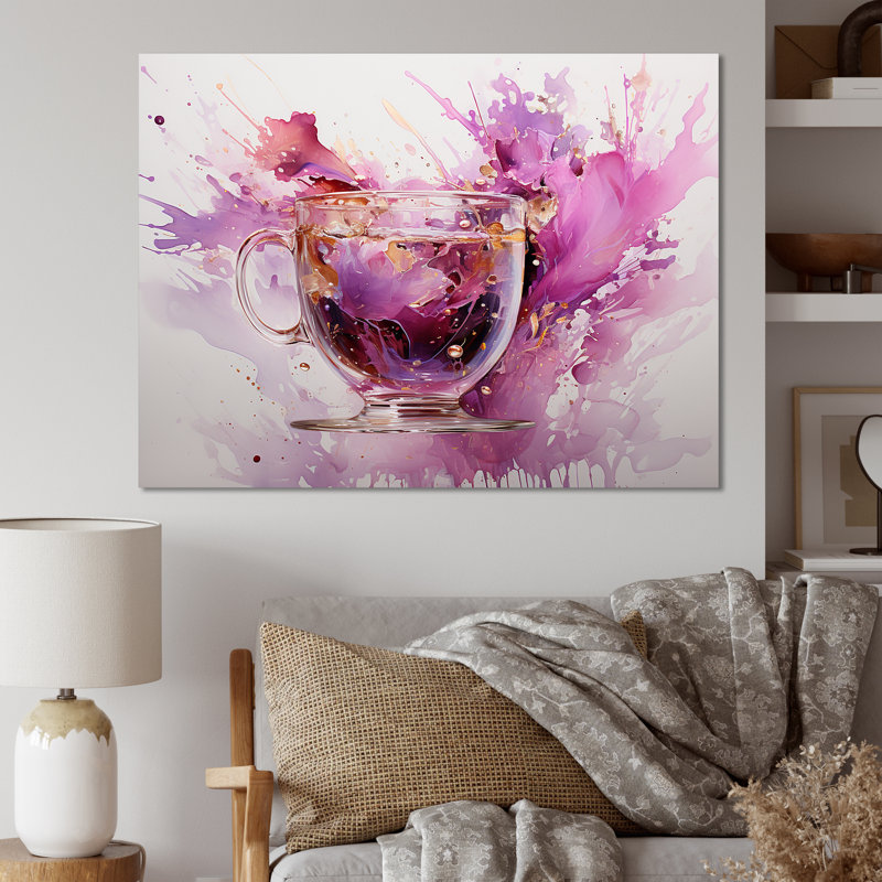 Vibrant mauve éclaboussures de vin - art mural vin, Toile tendue, H 34 po x l 44 po x P 1,5 po