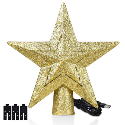 Yescom Christmas LED Lighted Tree Topper Star Rotating 3D Projector Golden for Holiday Party Decoration