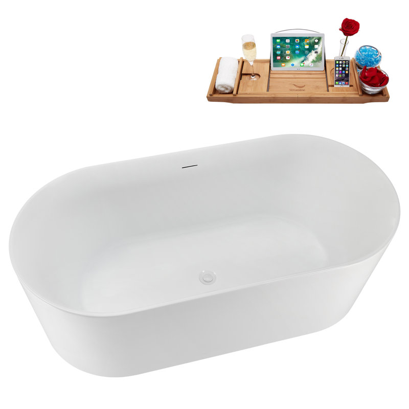 Baignoire autoportante 67 "avec drain interne Streamline, Blanc lustré