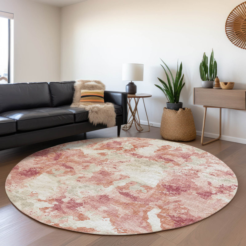 Premium Machine Washable Hintzen AMF67 Pink Rug, Round 8'