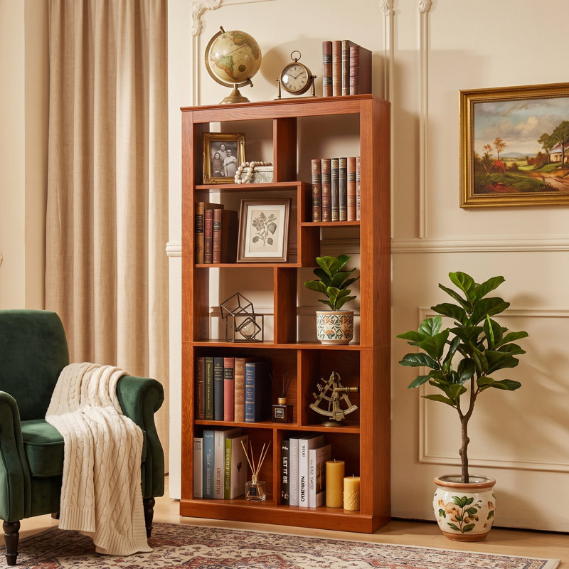 Bibliothèque ouverte 64,6 "en bois de chêne foncé avec sangles anti-basculement, Chêne foncé