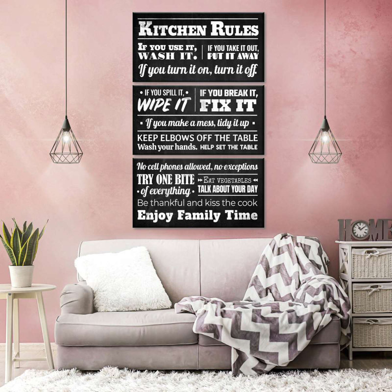 " Chalkboard Kitchen Rules Multi Piece Canvas Print " by Noir Fontistry 3 - Pieces, 24" H x 38" W x 1.25" D