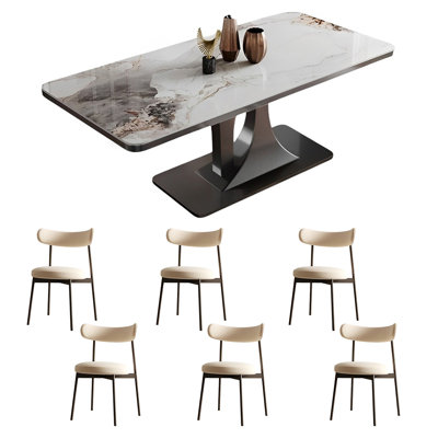 Rectangular rock plate dining table and chair set