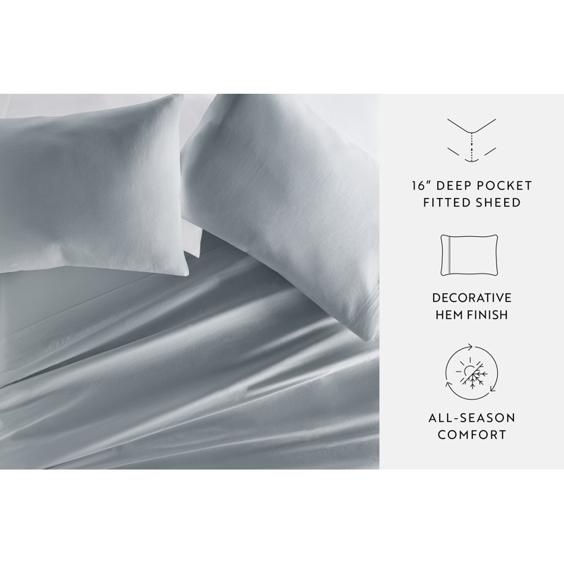 Twin Blue Solid Cotton Pillow Cover Set of Three
