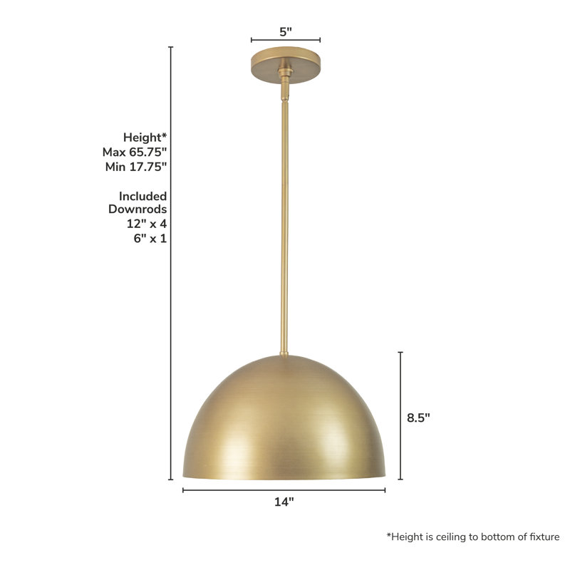 Hunter Erling 1 Light Medium Pendant Ceiling Light Fixture, Gold