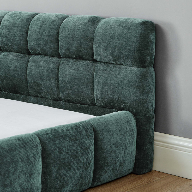 Structure de lit tapissier moderne très grand avec tête de lit et tissu chenille épais, Bleu; vert