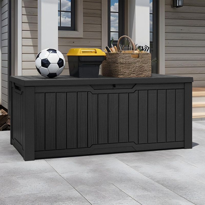 450l Lockable Garden Storage Box,Large Deck Box, Black