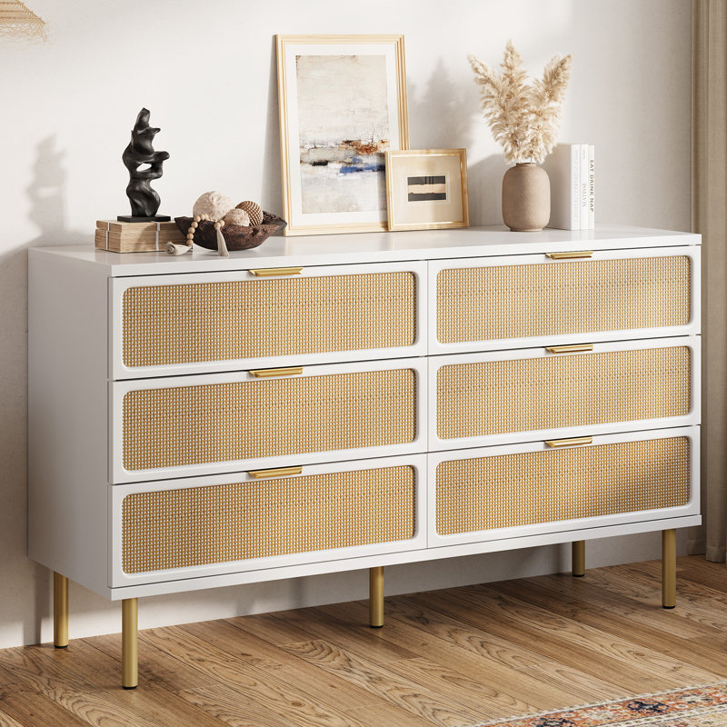 wayfair dresser Lark Manor White Double Dresser with 6 Drawers, 47" W