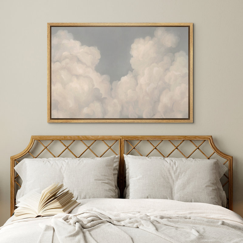 Framed Canvas Wall Art Print - Vintage Clouds Landscape Artwork Living Room Modern Minimalist Decor, Natural, 24" H x 36" W