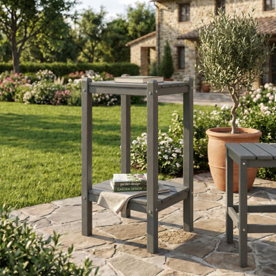 Dual-Tier Side Table – Weatherproof HDPE, Grey Slate Finish, Zero Maintenance