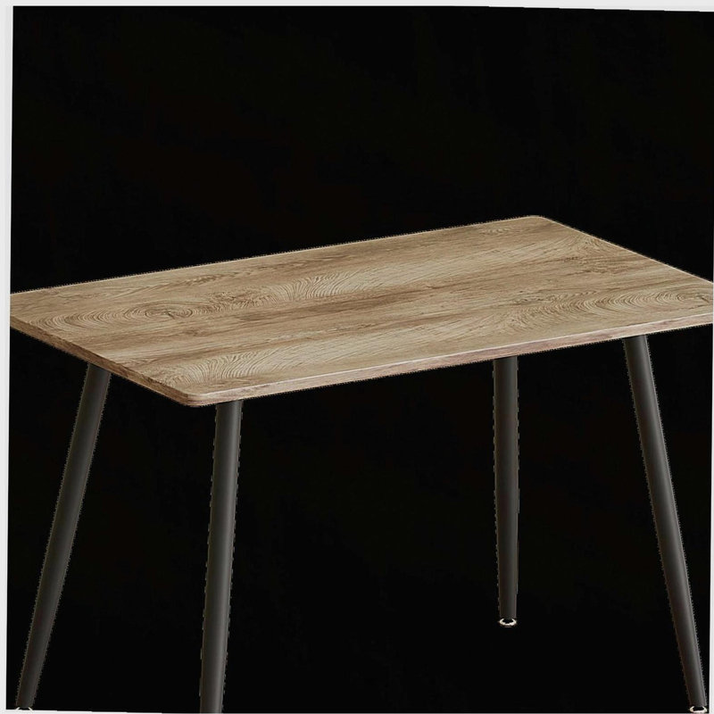 Table de salle à manger moderne de 47 po en bois aggloméré minimaliste de couleur bois, pieds en métal noir, table de salle à manger de petite taille, bureau d'ordinateur