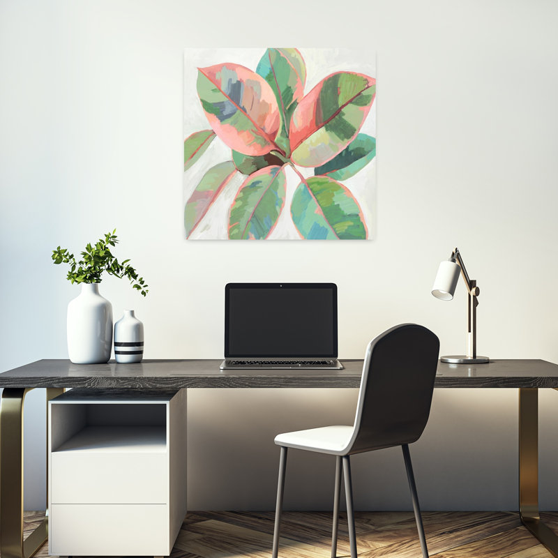 Ficus rose II abstrait, audacieux, nature, plante, art contemporain, H 18 po x l 18 po