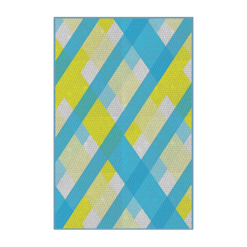 Tapis bleu/jaune tissé à la machine, Rectangle 2 pi x 3 pi