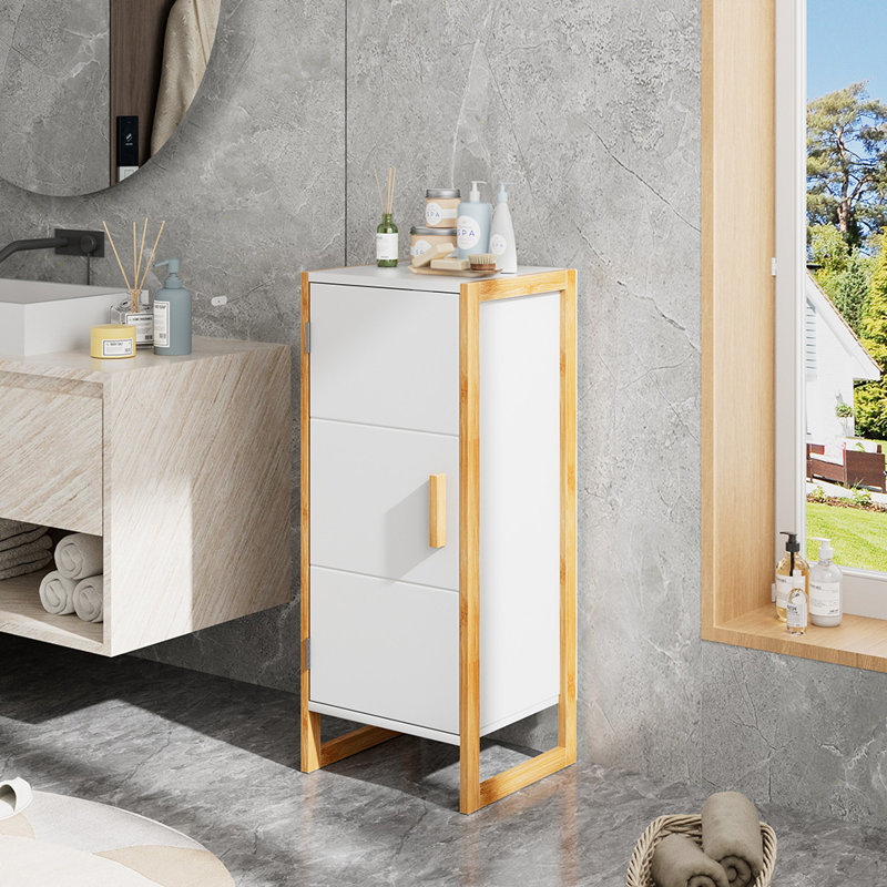 Chic Single-Door Bathroom Cabinet with Bamboo Base