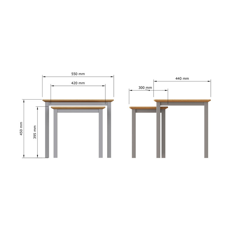 Daris Nest Of 2 Side End Tables. Solid Oak. Fully Assembled., Grey