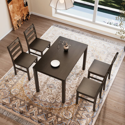 5-Piece Kitchen Dining Table Sets, Space-Saving Solid Wood Kitchen Dining Sets with 4 Slat Back Chairs