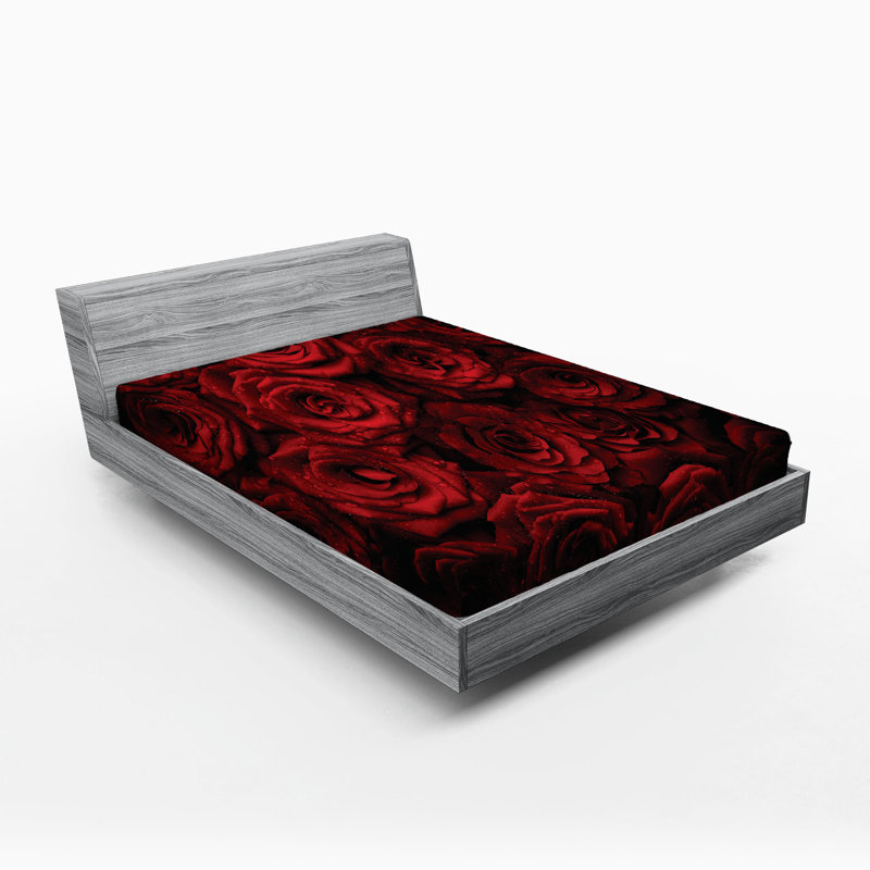 Drap-housse Ambesonne, paquet de 2, Motif floral noir / rouge, Drap-housse grand