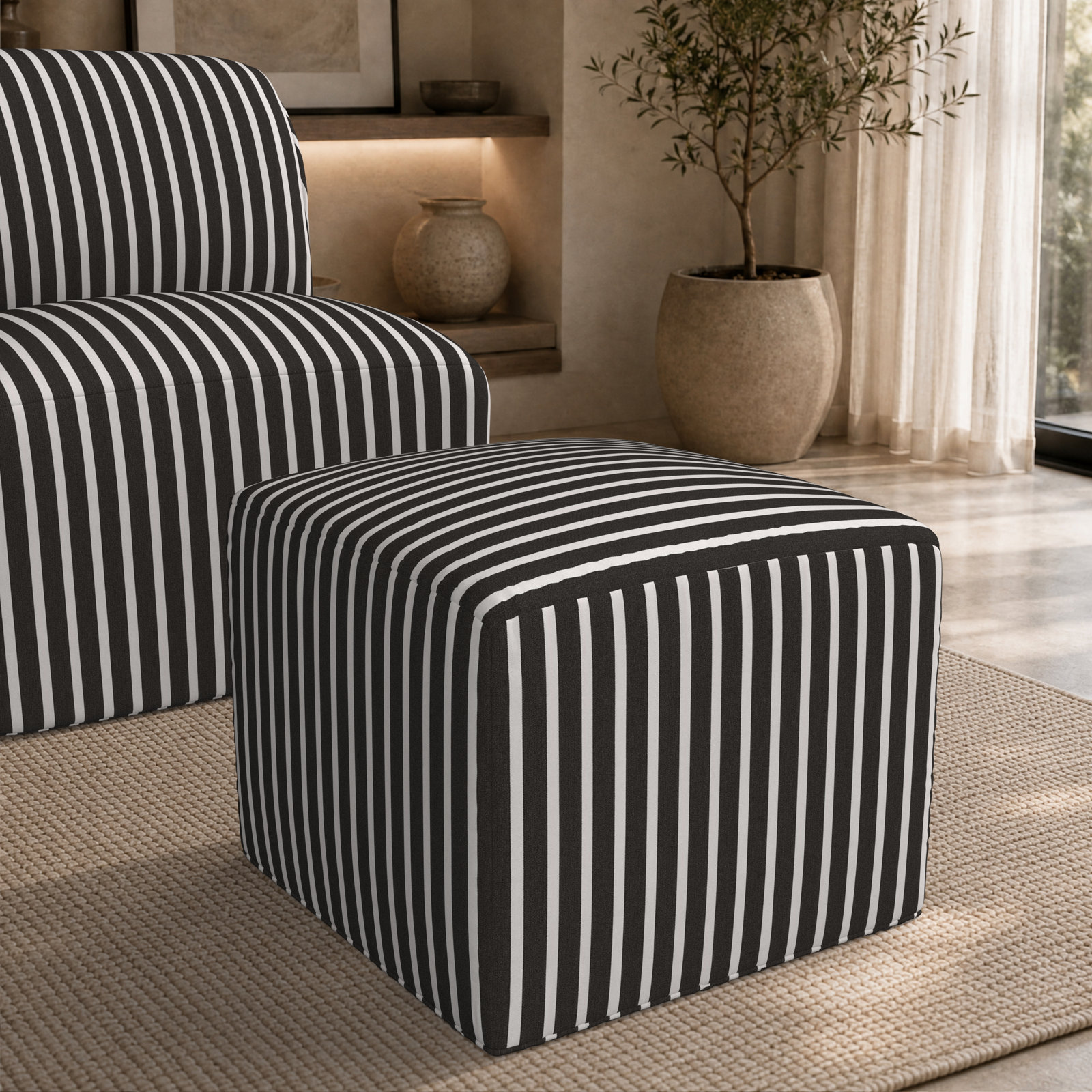 Eliana 18" Sunbrella® Patio Ottoman, 18"H x 22"W x 22"D, Sunbrella Shore Classic
