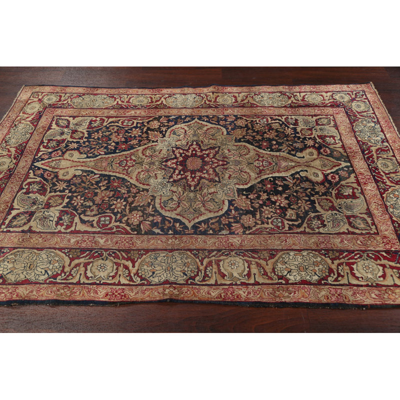 Tapis unique gris anthracite / rouge clair en laine noué à la main de style années 1900 de 4 pi 4 po x 6 pi 9 po Fineo