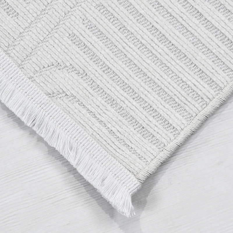 Tapis blanc en polyester moderne Rina facile à nettoyer, 6,5 pi x 9,5 pi