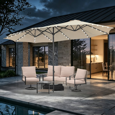Ensemble de conversation pour 4 personnes avec parasol de patio et lumières solaires