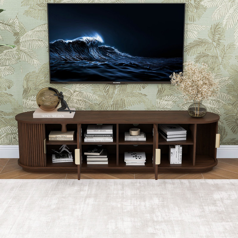Meuble télé élégant avec portes coulissantes lisses, rangement spacieux et fabrication durable, Noyer
