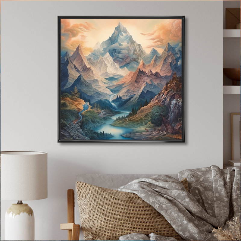 «Mystical Glorious Mountain», impression sur toile encadrée, Cadre flottant noir, 16" H x 16" W