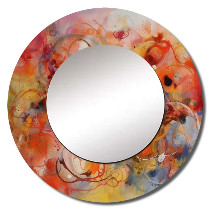 Orange Red Marbled Dreamscape II - Modern Geometric Round Mirror Wall Decor_MTMIR61795, 36" x 36"