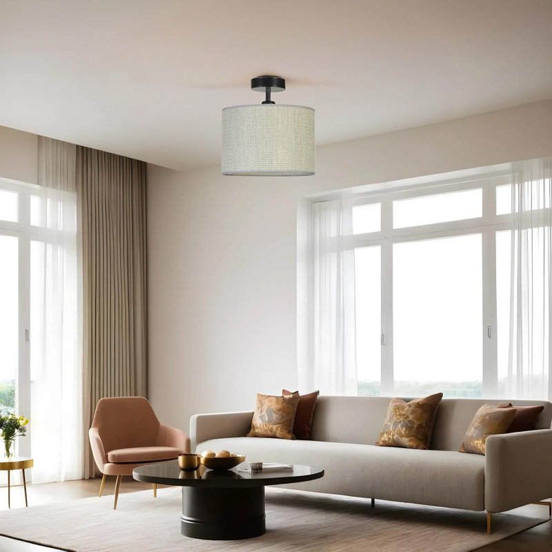 Elegant Metal Chandelier with Bamboo Cap, 11.8 in Diameter x 11.8 in Height | E27 Socket, Max 40W | Stylish Grey & Black Finish, Perfect for Modern Living Rooms & Dining Areas, IP20 Rated for Indoor Use