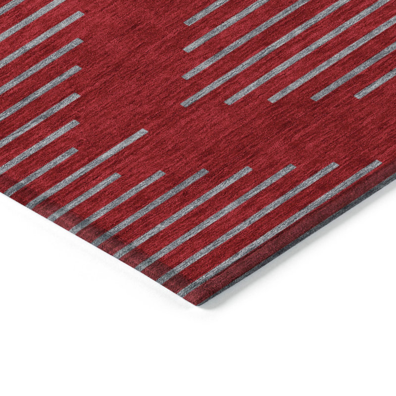Tapis intérieur lavable à motif géométrique rouge 5 pi x 8 pi