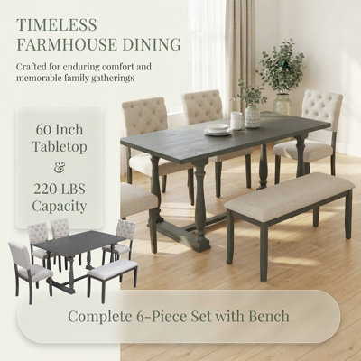 Ensemble de table et de chaises pour 6 personnes – Style rétro moderne avec sièges confortables