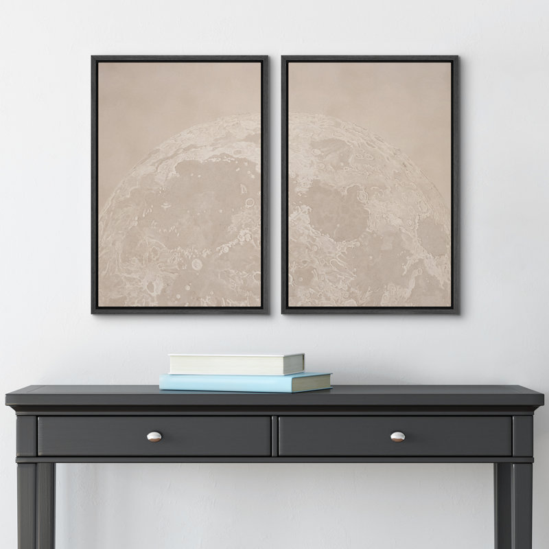 «Neutral Moon Surface Celestial Abstract Wall Art Decor», impression sur toile 2 pièces, H 36 po x l 24 po, Noir