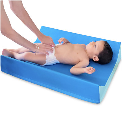 Brite Tools Premium Contoured Changing Pad, Waterproof Vegan Leather Easy-Clean Baby Diaper Foam Changer With Secure Grip Non-Slip Bottom, Portable Handle, Infants, Toddlers, Daycare, Nursery (Blue)