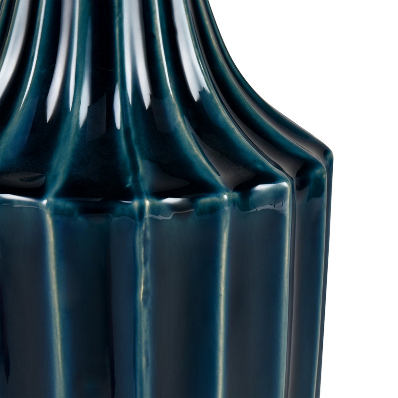 Indigo Fluted Ceramic Table Vase with Vertical Ridged Texture
