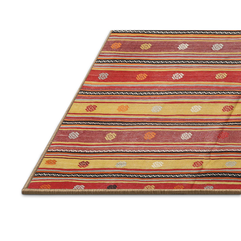 Tapis de zone rouge/beige/orange contemporaine, Rectangle 5 pi x 7 pi