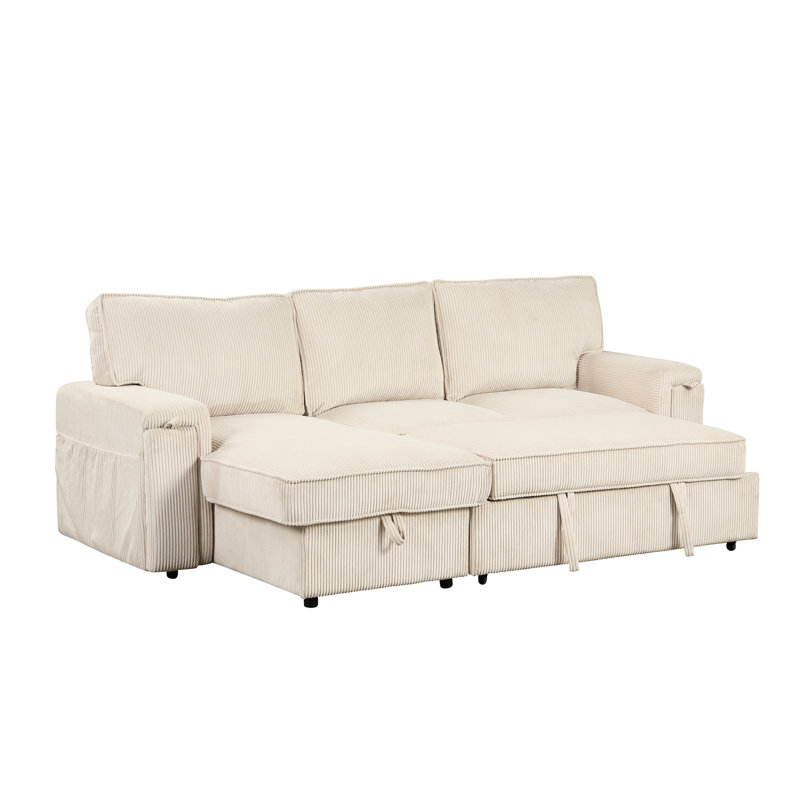 Canapé-lit modulaire beige avec rangement pour accoudoirs et options de porte-gobelets - lit à 3 places, Beige