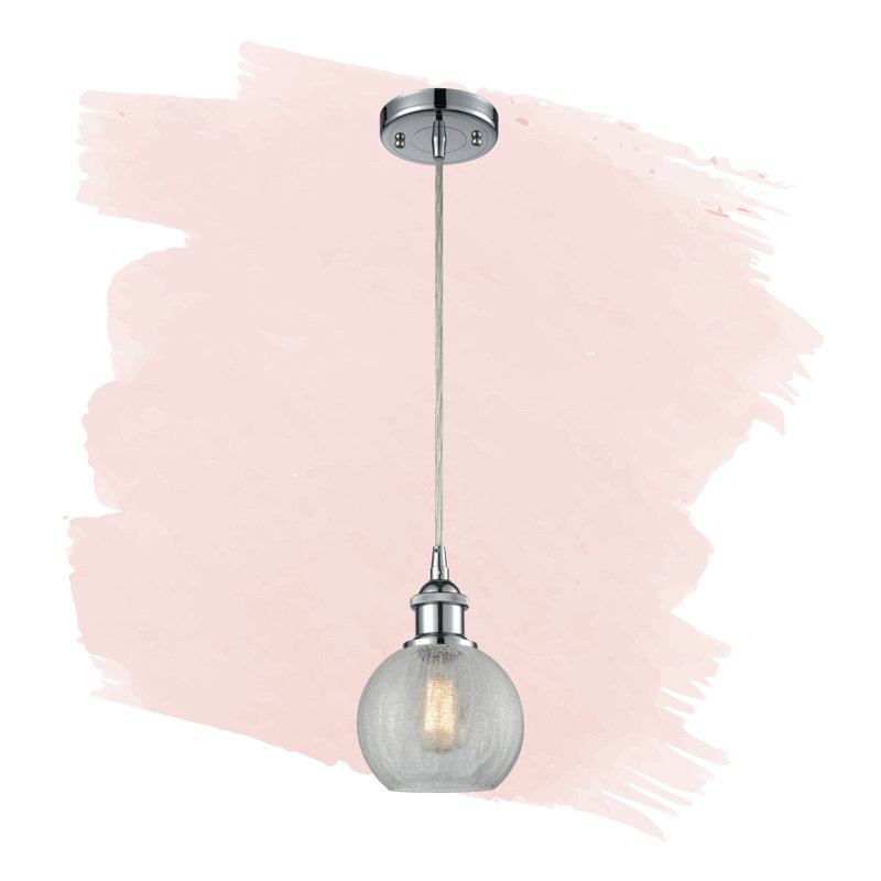 Luminaire suspendu sphère 1 lumière Baptista, Chrome poli, Transparent craquelé, Ampoule DEL 6 watts Vinage