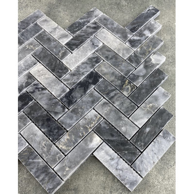 Luna Sky Ice Blue 1" x 3" Marble Herringbone/Chevron Mosaic Sheet Wall & Floor Tile