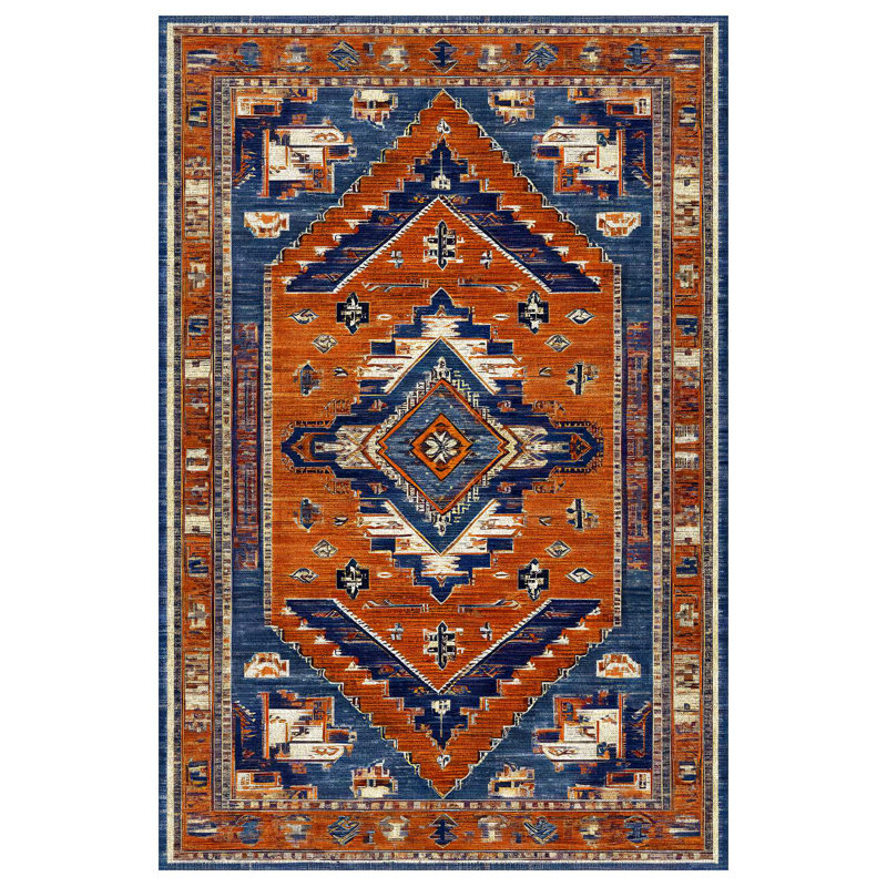 Martwon Collection Digital Print Cotton-Polyester Brown Navy Rug, Runner 3'4" x 13'2"