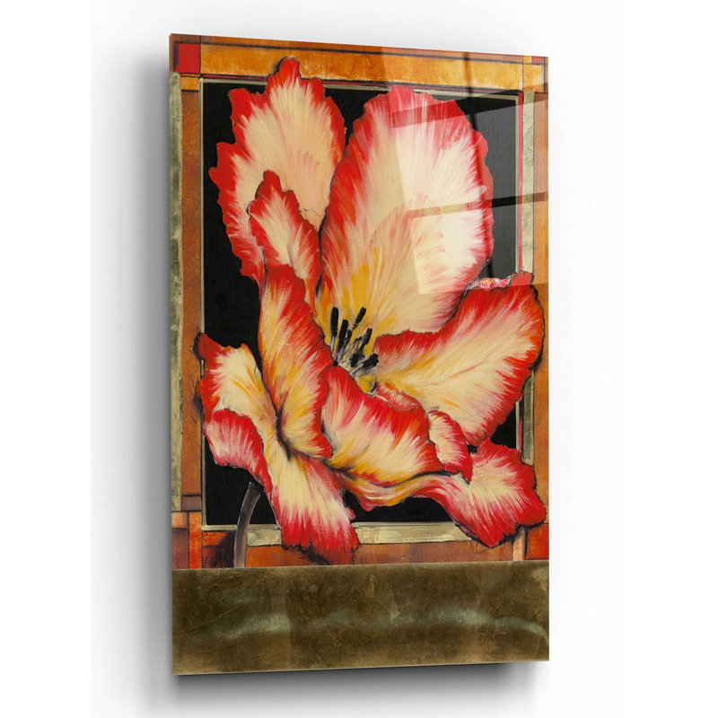 «Embellished Parrot Tulip II» par Tim O'Toole, art mural en verre acrylique, H 16 po x l 12 po x P 0,13 po