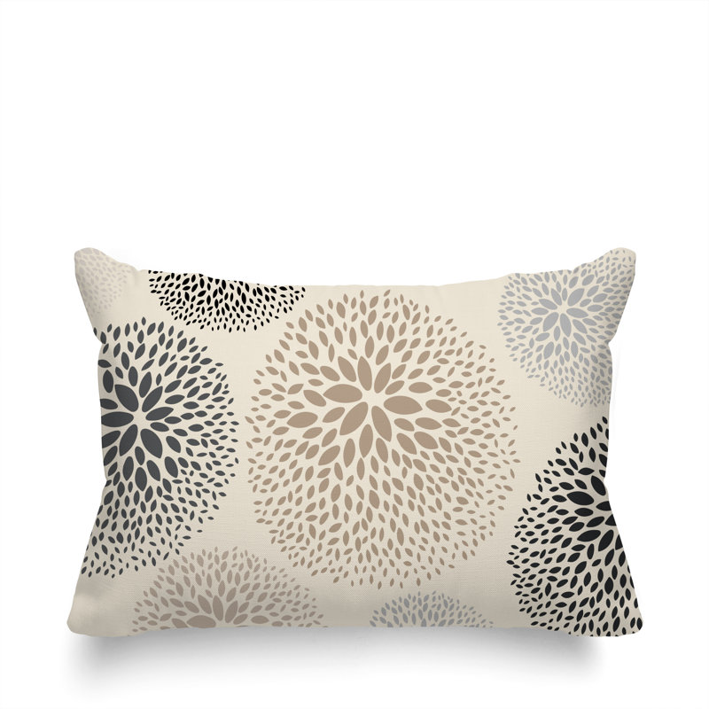 Coussin décoratif intérieur / extérieur en polyester filé floral Bavière, Crème / beige / noir / gris