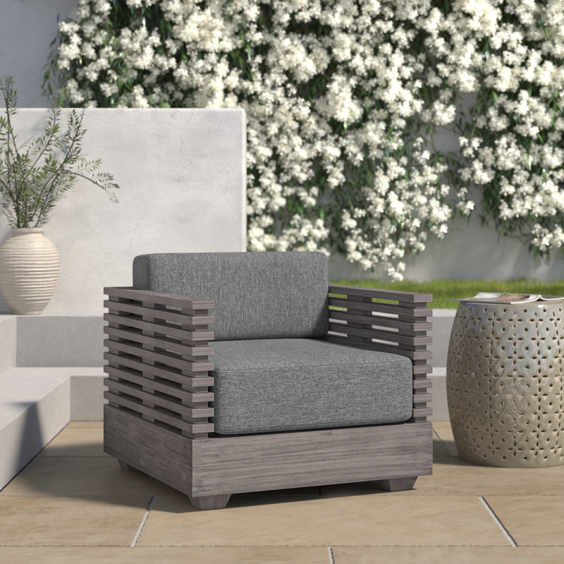 Fritz Wood Outdoor Lounge Chair, Grey Performance