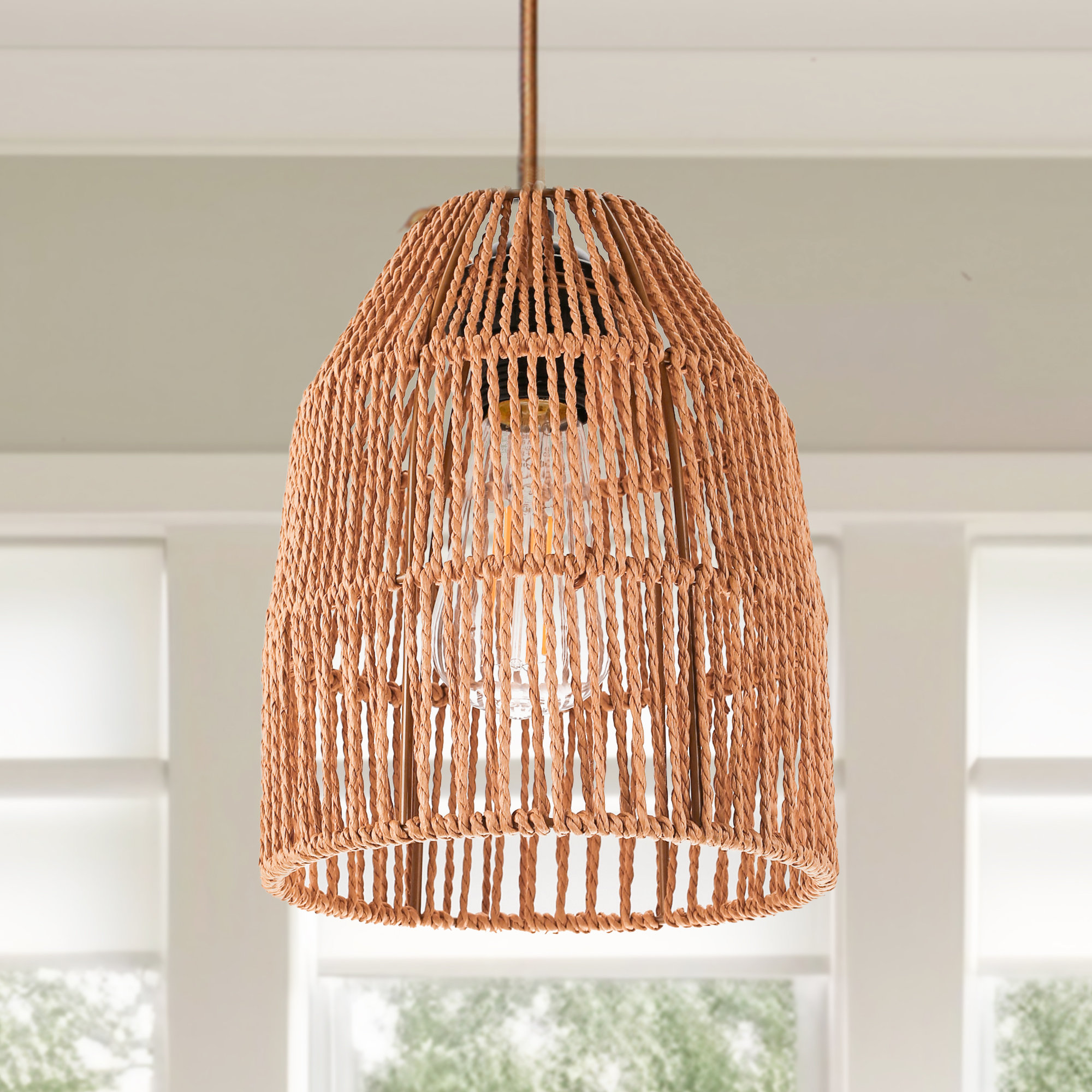 Bay Isle Home™ Platres 1- Light Plug-in Hand-Woven Geometric Pendant ...