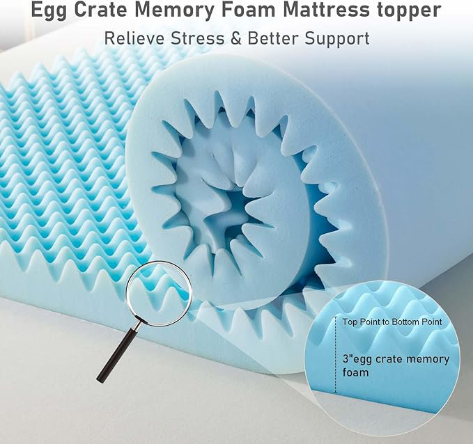 Surmatelas en mousse à mémoire de forme, Grand lit, Blanc, 3"