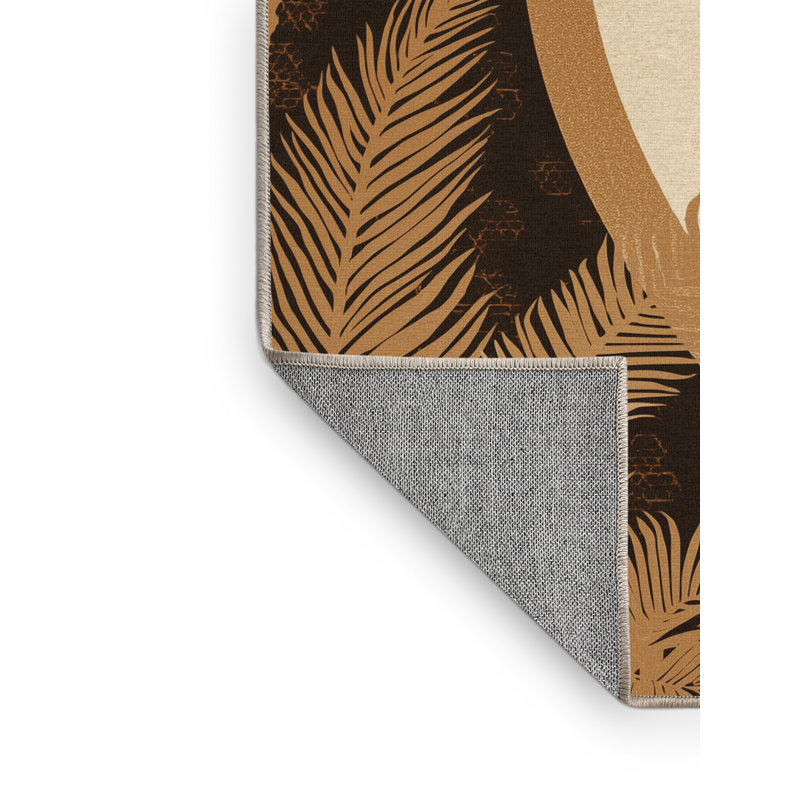 Tapis marocain ovale d'inspiration mondiale lavable à la machine en brun - reliure beige, 4 x 6